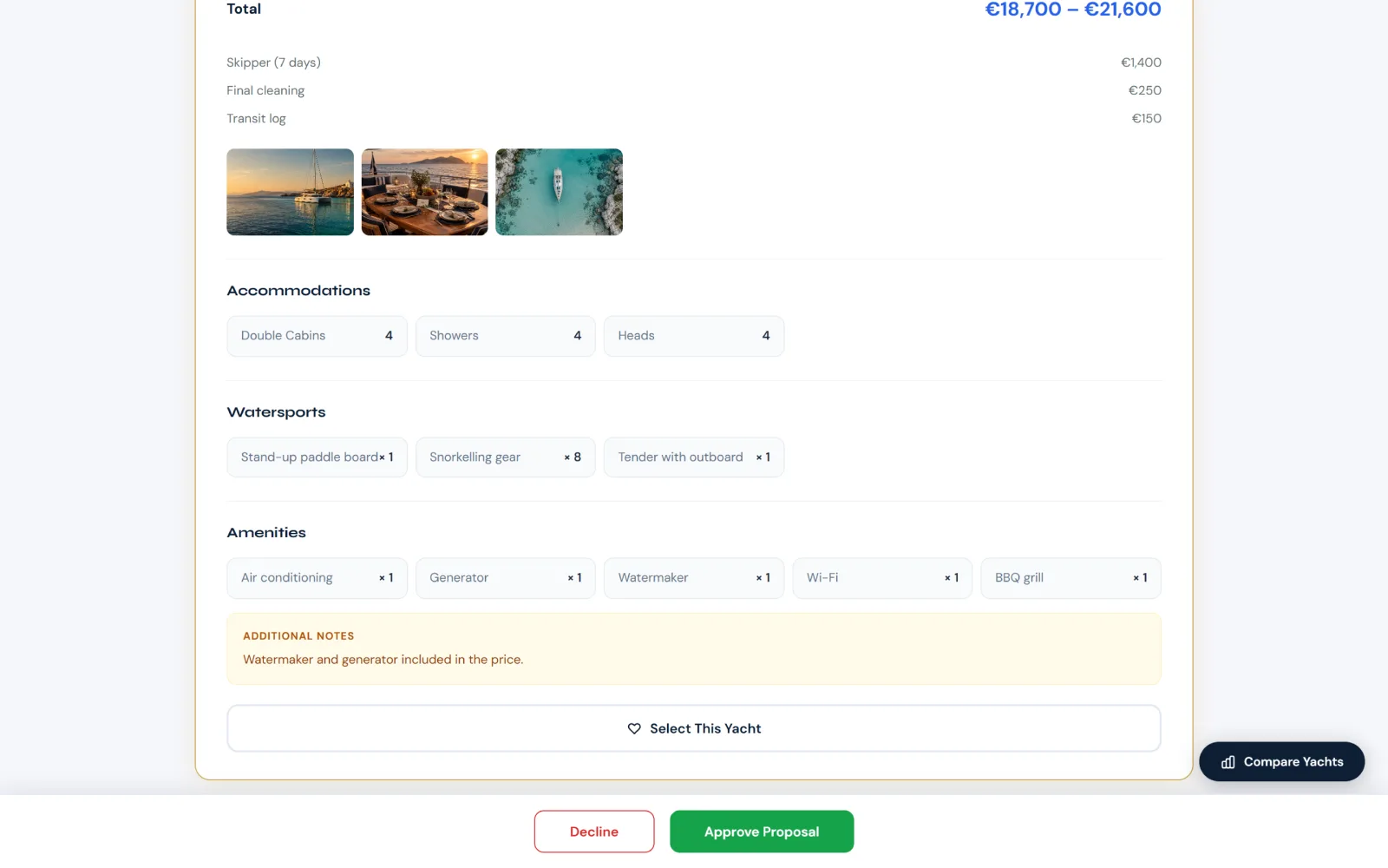 One yacht in a proposal: description, prices and what is included